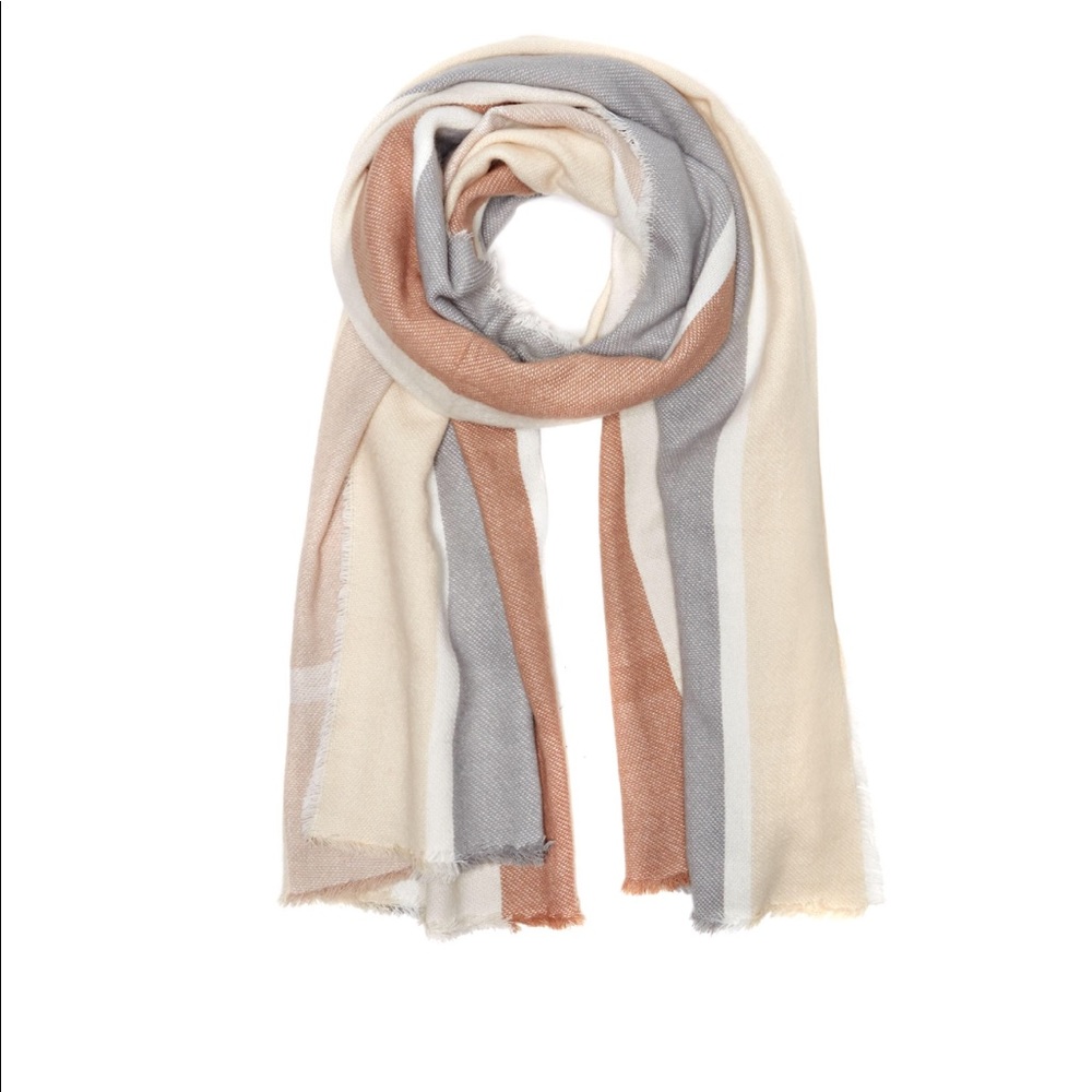 blush/gray/cream striped scarf